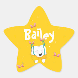 Happy Sparkly Magical Schattige Flying Tooth Yello Ster Sticker