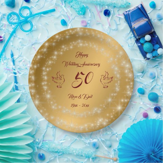 Happy Sparkly past Gold 50th Jubileum aan Papieren Bordje (Feest)