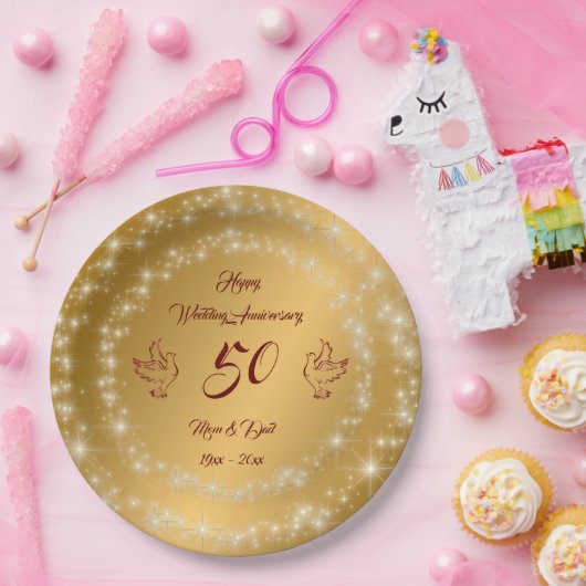 Happy Sparkly past Gold 50th Jubileum aan Papieren Bordje (Feest)