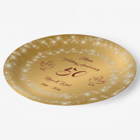 Happy Sparkly past Gold 50th Jubileum aan Papieren Bordje (Gekanteld)