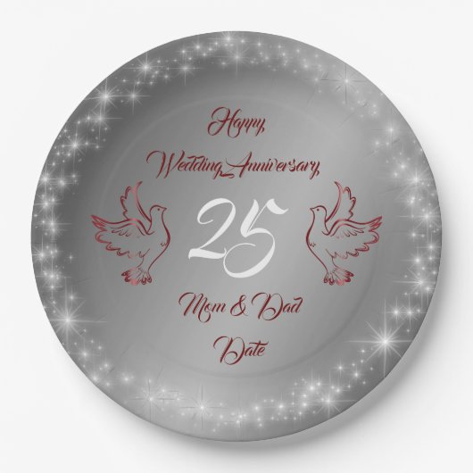 Happy Sparkly past Silver 25th Jubileum aan Papieren Bordje (Voorkant)