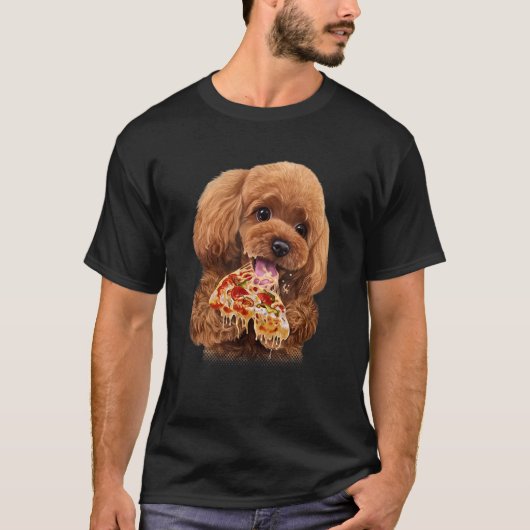Happy Speelgoed Poedel Hond Eten Pizza T-shirt (Voorkant)