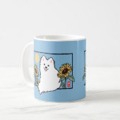 Happy Spitz Hond met Zomer Zonnebloemen Koffiemok (Voorkant links)