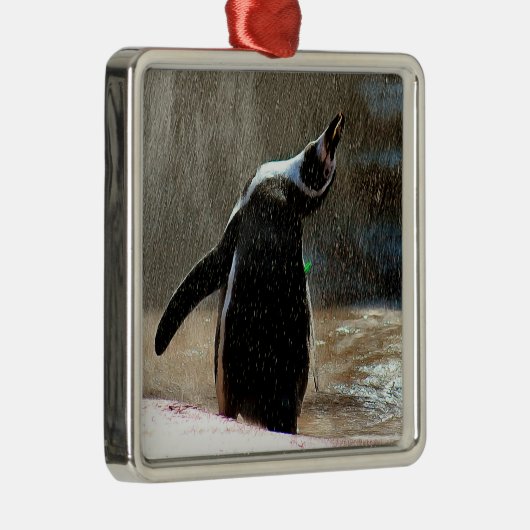 Happy Splashing Penguin Framed Metal Kerstmis Metalen Ornament (Rechts)