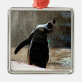 Happy Splashing Penguin Framed Metal Kerstmis Metalen Ornament (Voorkant)