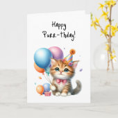 Happy Spon-birthday kitten ballonnen Kaart (Gele Bloem)