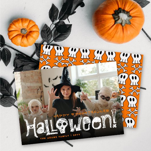 Happy Spooktacular Halloween Skulls & Botten Foto Feestdagenkaart