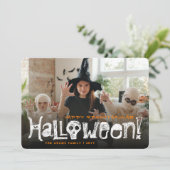 Happy Spooktacular Halloween Skulls & Botten Foto Feestdagenkaart (Staand voorkant)