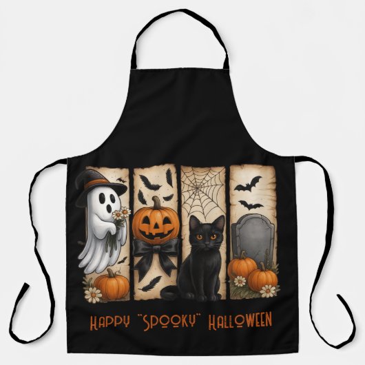 Happy "Spooky" Halloween Ghost Black Cat Schort (Voorkant)