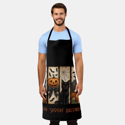 Happy "Spooky" Halloween Ghost Black Cat Schort (Gedragen)