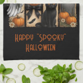 Happy "Spooky" Halloween Ghost Black Cat Theedoek (Gevouwen)
