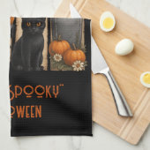 Happy "Spooky" Halloween Ghost Black Cat Theedoek (Quarter Fold)