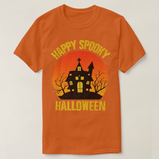 Happy Spooky Halloween House Haunted Funny Retro V T-shirt (Design voorkant)