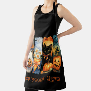 Happy "Spooky" Halloween Pompoenen Zwarte Kat Gees Schort