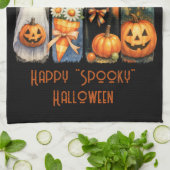 Happy "Spooky" Halloween Pompoenen Zwarte Kat Gees Theedoek (Gevouwen)