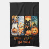 Happy "Spooky" Halloween Pompoenen Zwarte Kat Gees Theedoek (Verticaal)
