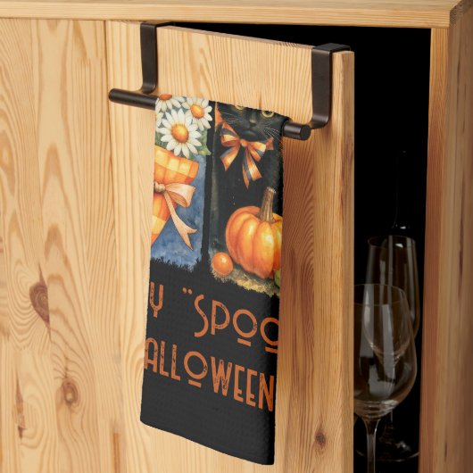 Happy "Spooky" Halloween Pompoenen Zwarte Kat Gees Theedoek (Derde Gevouwen)