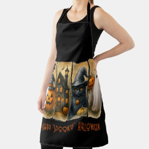 Happy "Spooky" Halloween Pompoenen Zwarte Kat Vlee Schort