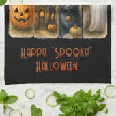 Happy "Spooky" Halloween Pompoenen Zwarte Kat Vlee Theedoek (Gevouwen)