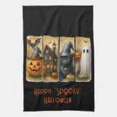 Happy "Spooky" Halloween Pompoenen Zwarte Kat Vlee Theedoek (Verticaal)