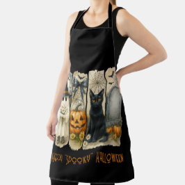 Happy "Spooky" Halloween Pumpkin Ghost Black Cat Schort