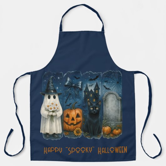Happy "Spooky" Halloween Pumpkin Ghost Black Cat Schort (Voorkant)