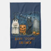 Happy "Spooky" Halloween Pumpkin Ghost Black Cat Theedoek (Verticaal)