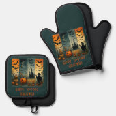 Happy "Spooky" Halloween Pumpkin Scarecrow Bats Ovenwant & Pannenlap Set (Voorkant / Achterkant)