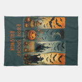 Happy "Spooky" Halloween Pumpkin Scarecrow Bats Theedoek (Horizontaal)