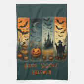 Happy "Spooky" Halloween Pumpkin Scarecrow Bats Theedoek (Verticaal)