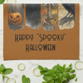 Happy "Spooky" Halloween Pumpkin Skeleton Crow Theedoek (Gevouwen)