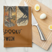 Happy "Spooky" Halloween Pumpkin Skeleton Crow Theedoek (Quarter Fold)