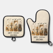 Happy "Spooky" Halloween Pumpkins Scarecrow Ghost Ovenwant & Pannenlap Set (Voorkant)