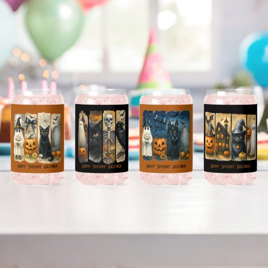 Happy Spooky Halloween Scenes Drinkware Set Blikvorm Glas (Insitu (Verjaardag))