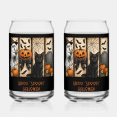 Happy Spooky Halloween Scenes Drinkware Set Blikvorm Glas (Achterkant)