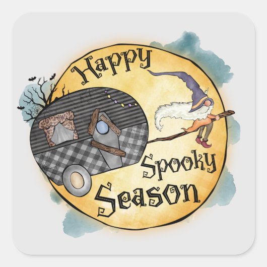 Happy Spooky Season Witch Camper Van Vierkante Sticker (Voorkant)