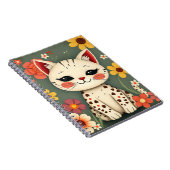 Happy Spotted Kitty with Flowers Notitieboek (Rechterzijde)