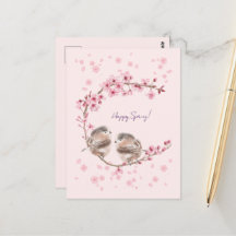 Happy Spring! 桜とかわいいすずめの春のあいさつ♡