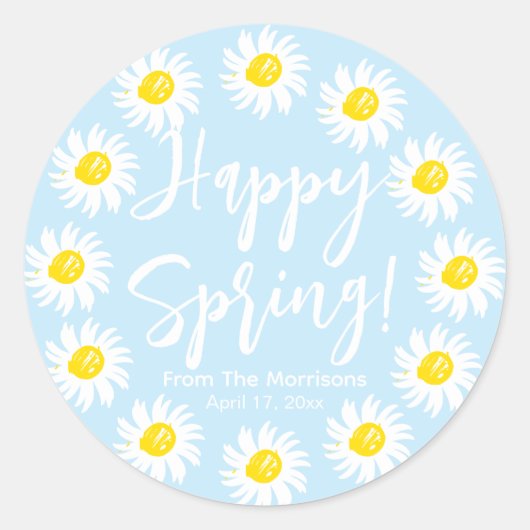 Happy Spring bleek blauw daisies lijst douanemanus Ronde Sticker (Voorkant)