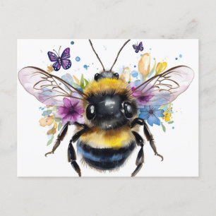 Happy Spring Bumble Bee and Butterflies Briefkaart
