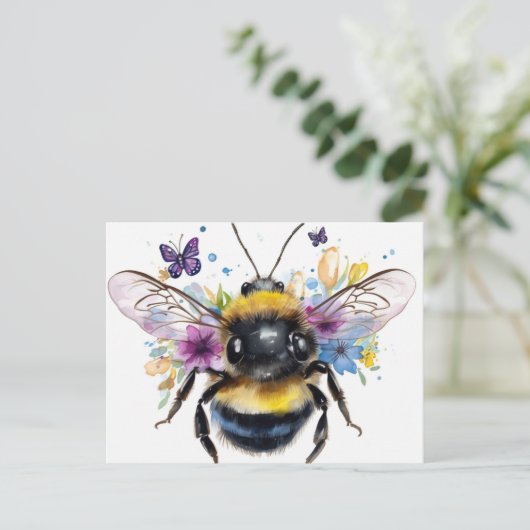 Happy Spring Bumble Bee and Butterflies Briefkaart (Staand voorkant)