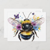 Happy Spring Bumble Bee and Butterflies Briefkaart (Voorkant / Achterkant)