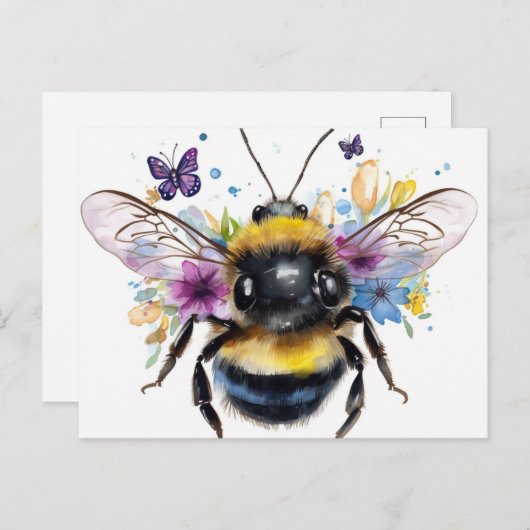 Happy Spring Bumble Bee and Butterflies Briefkaart (Voorkant / Achterkant)