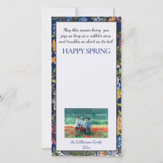 Happy Spring Bunny Rabbit Bird Floral Foto Pasen Feestdagenkaart (Achterkant)