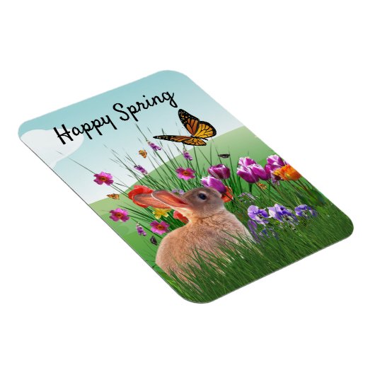 Happy Spring Bunny Rabbit in Flower Garden Magneet (Rechterzijde)