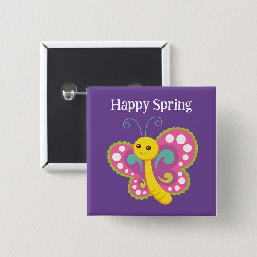 Happy Spring Butterfly Button (Voorkant /achterkant)