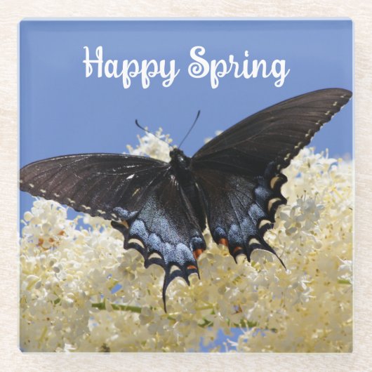 Happy Spring Butterfly Onderzetter Glazen Onderzetter (Voorkant)