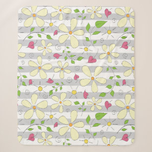 Happy spring chamomile daisy floral happy cartoon sherpa deken