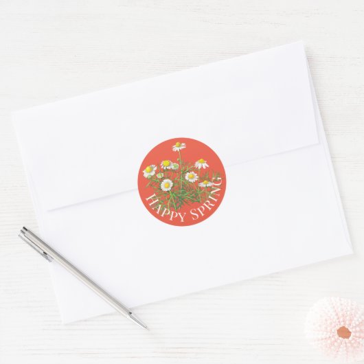 Happy Spring  Chamomile Flowers Motif Ronde Sticker (Envelop)