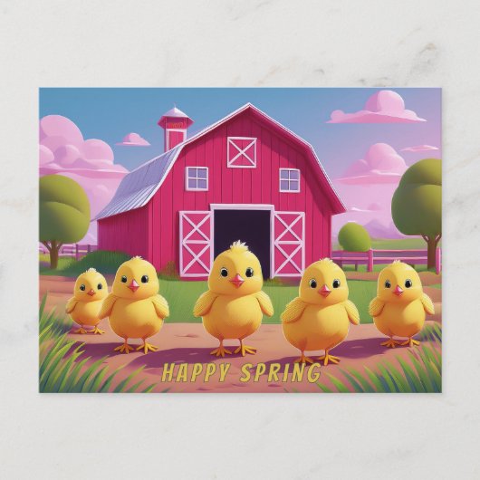 Happy Spring Chicks in Barnyard Briefkaart (Voorkant)